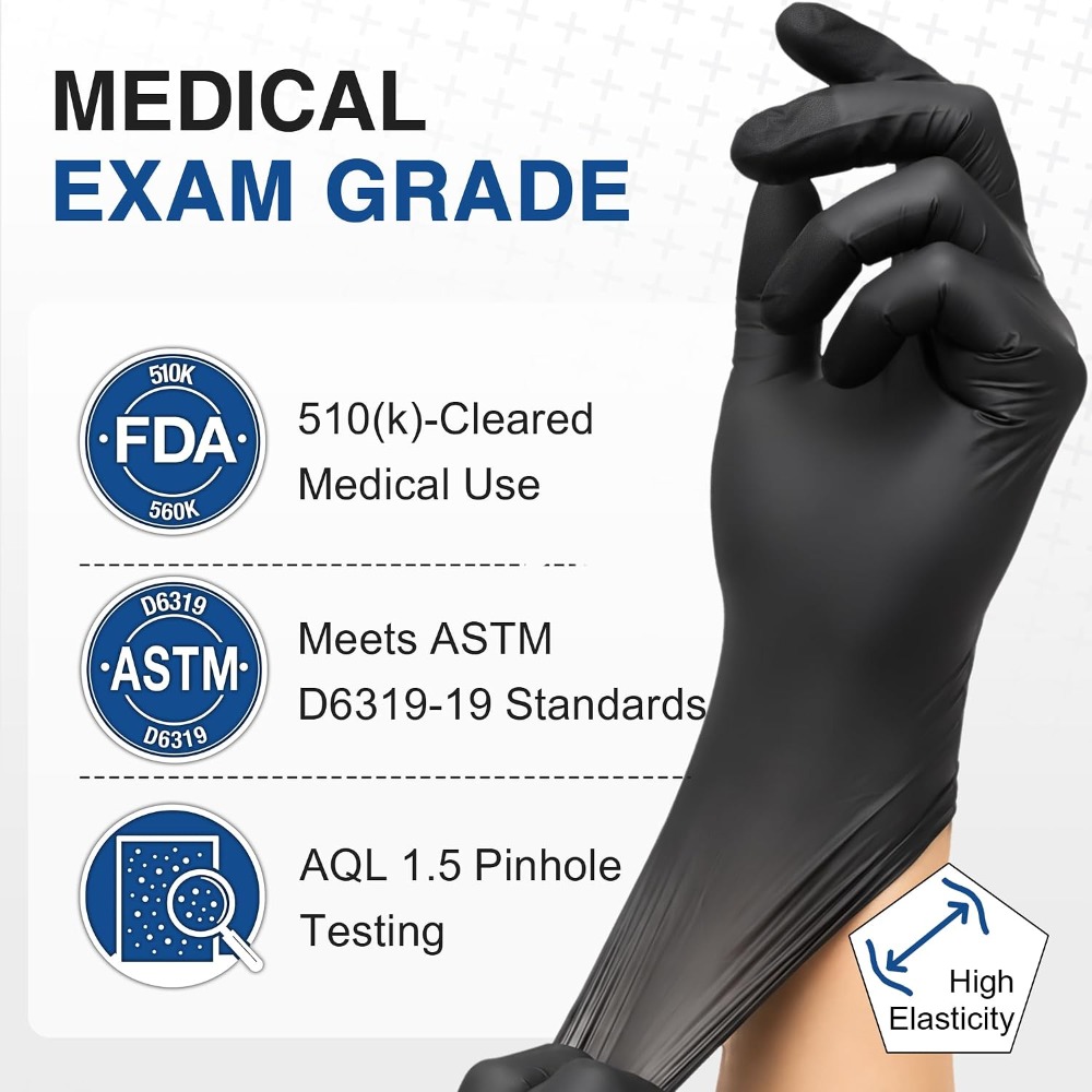 Exam Glove Nitrile - Gants en nitrile noirs jetables, sans