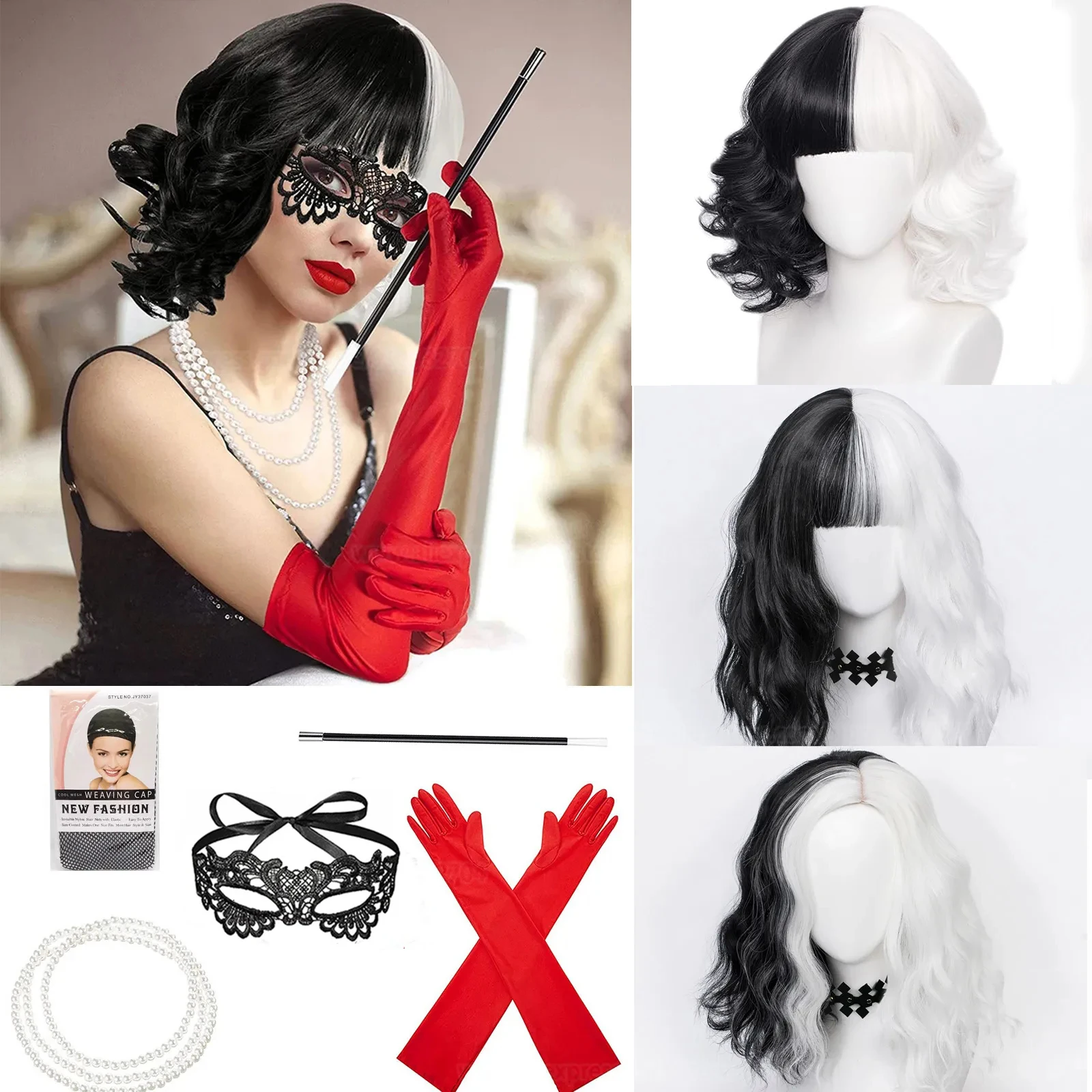 Heat Resistant Glove - Perruque de cosplay Cruella de Vil,