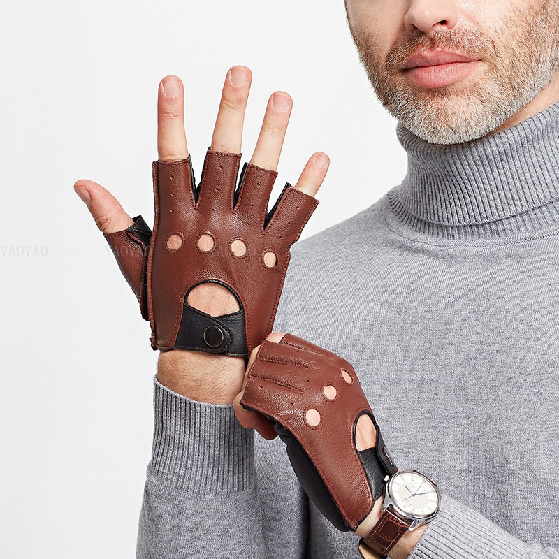 Gants fins à demi-doigts en cu - Leather Driving Glove avis et prix